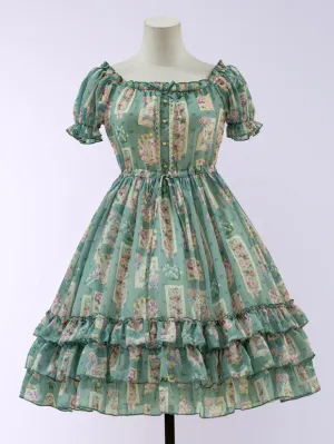 Sweet Lolita Dress Tea Party Style Polyester Short Sleeves Dress Green Lolita Dress