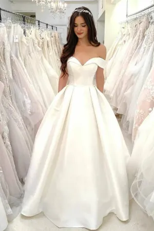 Sweetheart Bride Satin Wedding Dress with Pockets