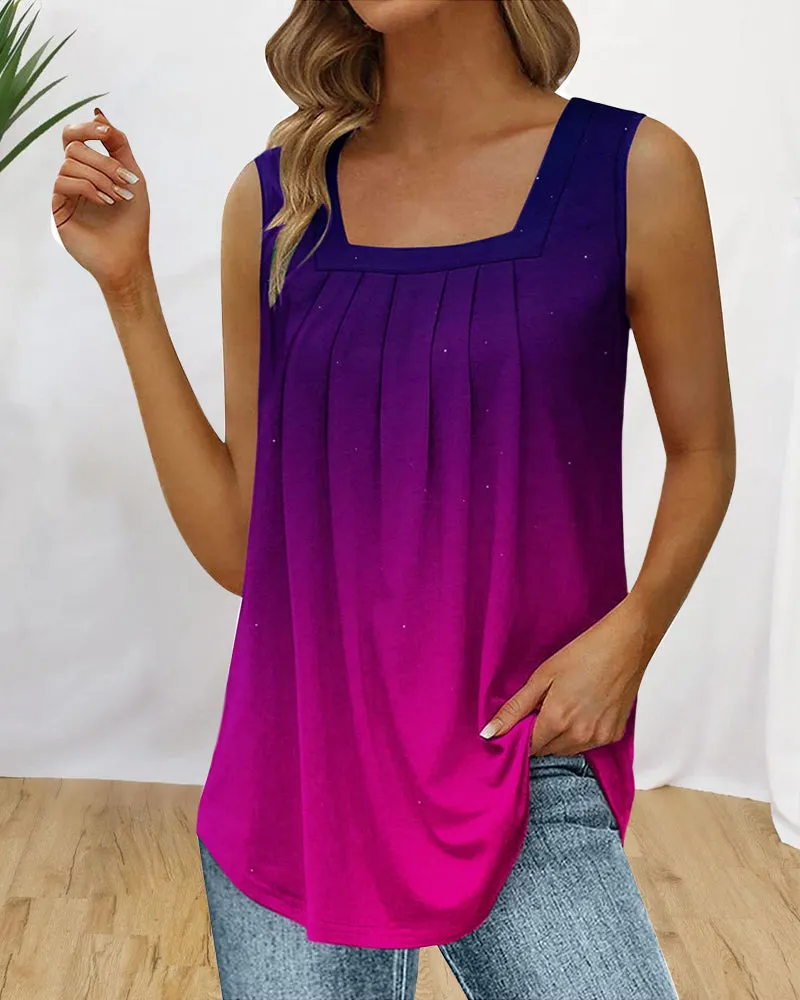 Tanktop mit eckigem Ausschnitt und Feder- und Blumendruck