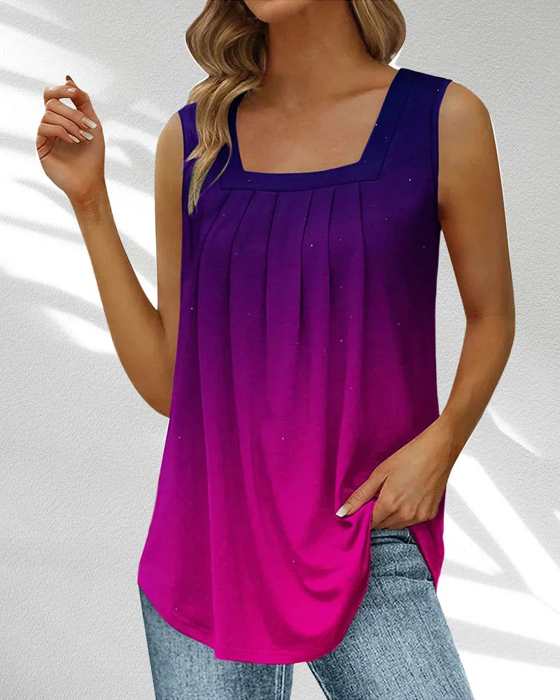 Tanktop mit eckigem Ausschnitt und Feder- und Blumendruck