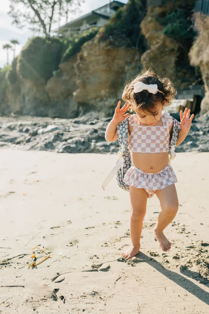 Taupe Checkered Ruffle Bikini Set