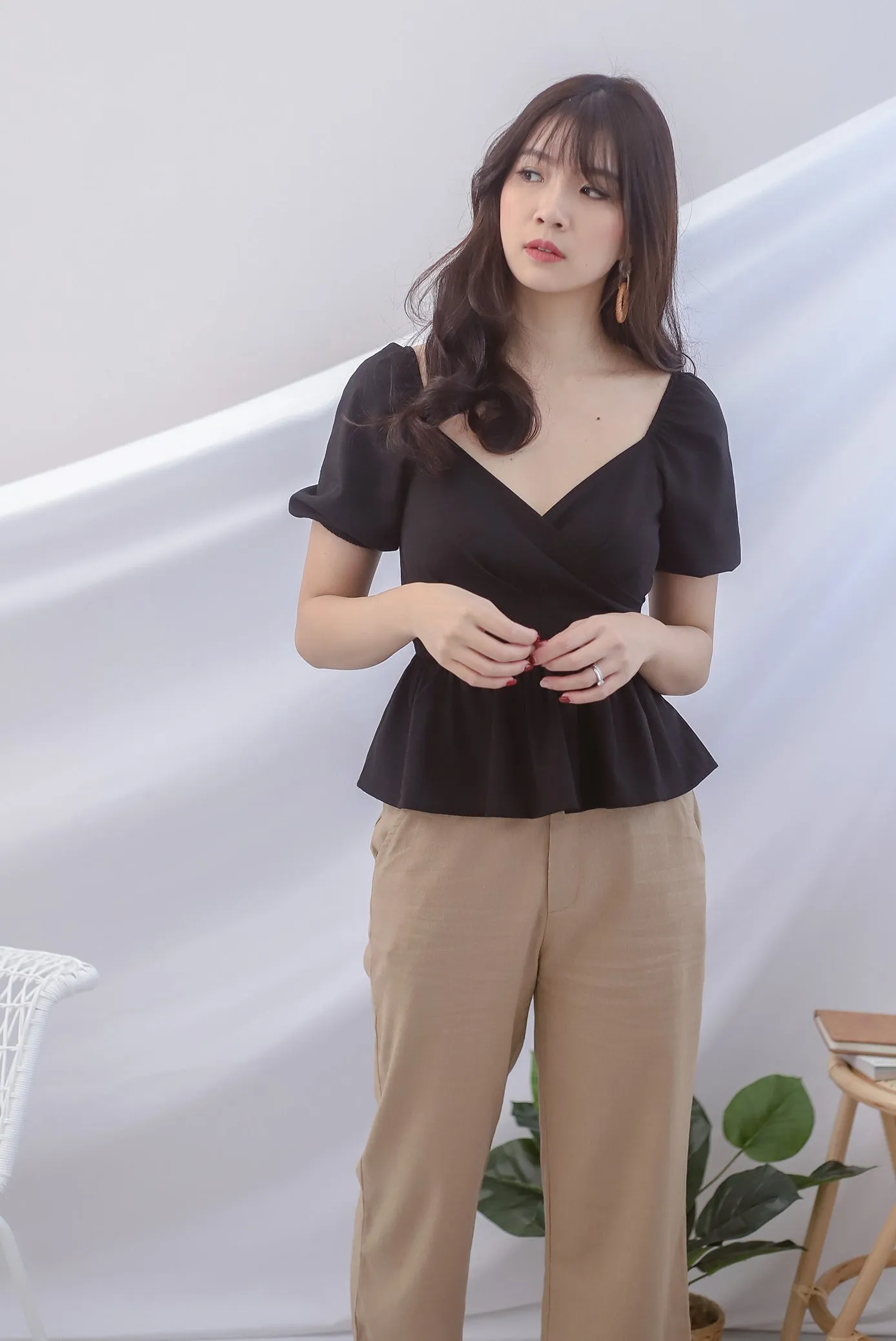 TDC Jasmine Sleeve Linen Top In Black