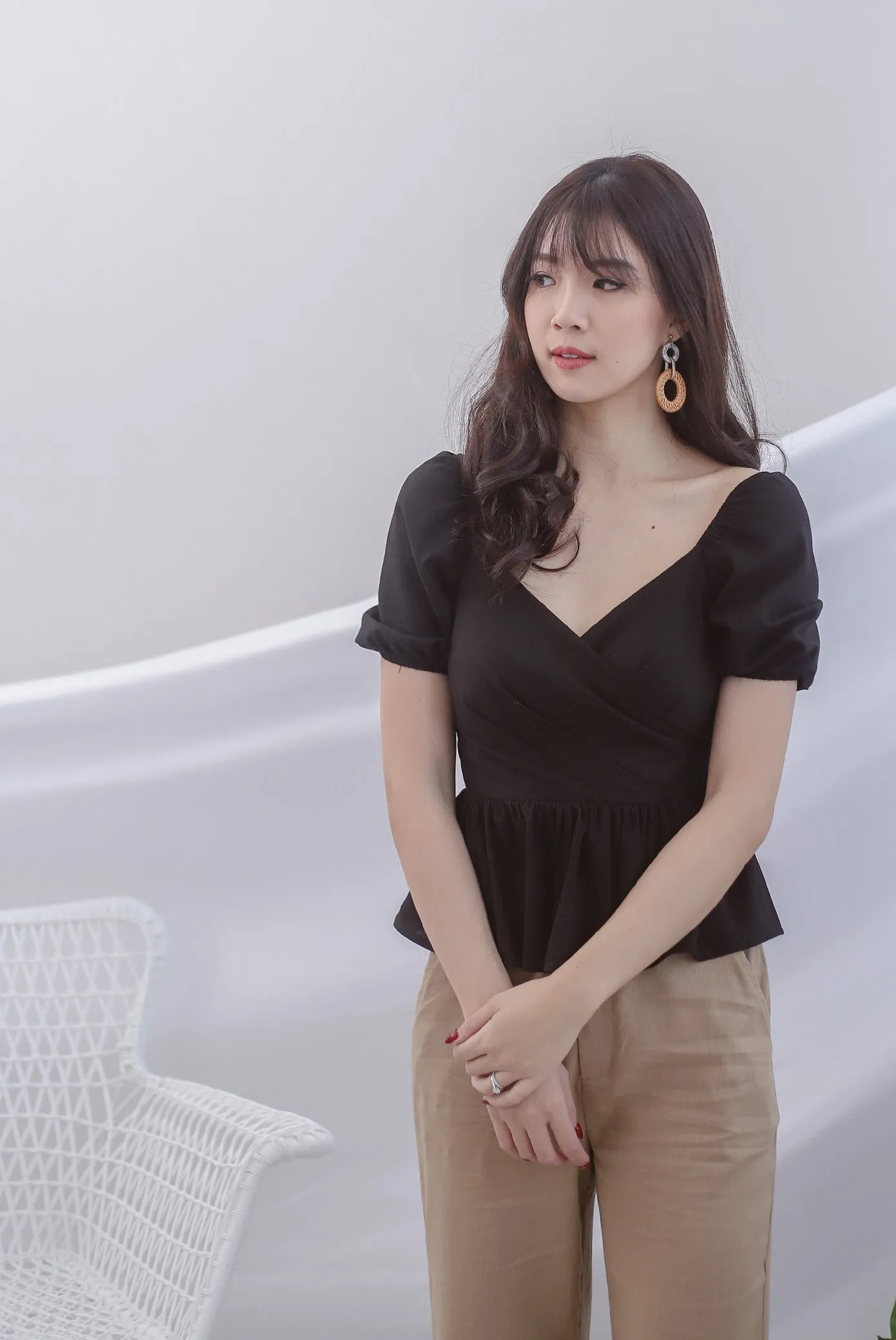 TDC Jasmine Sleeve Linen Top In Black