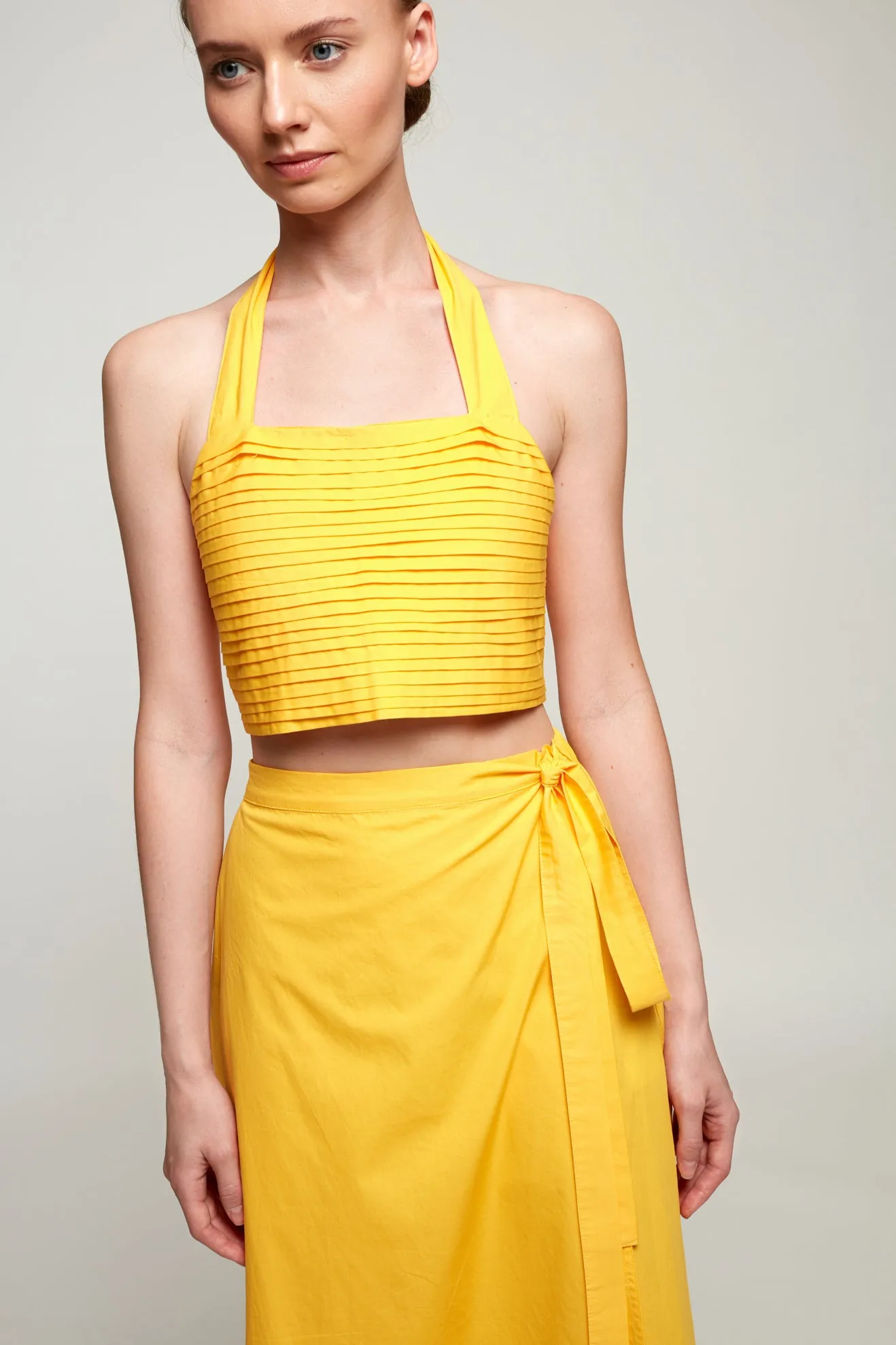 Textured Halter Crop | Tie Up Wrap Skirt
