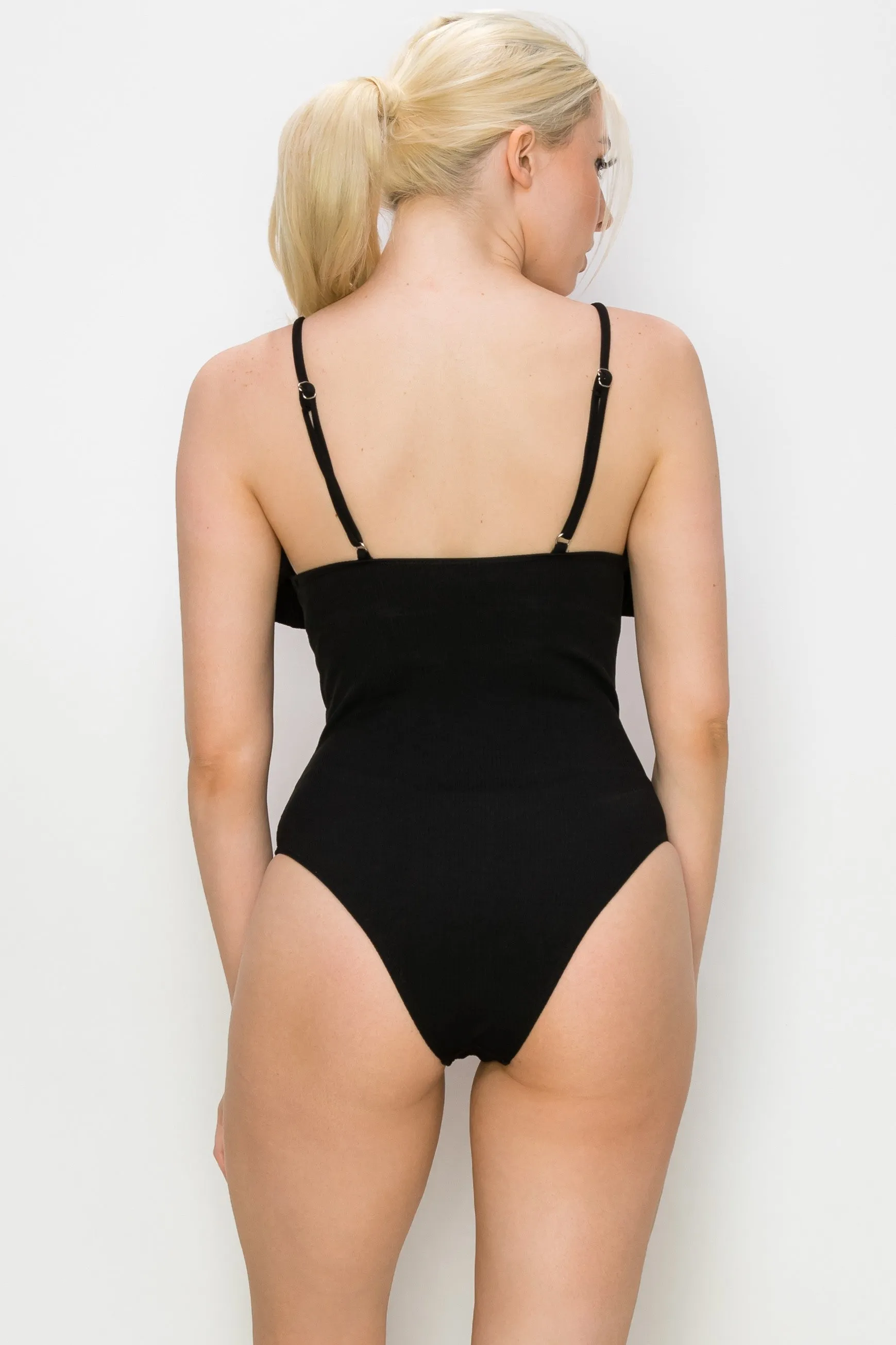Textured Ruffle Trim One Piece Swimsuit