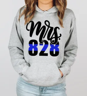 The ORIGINAL Mrs Badge Number © Unisex Hoodie (Thin Blue Line) // Final Sale