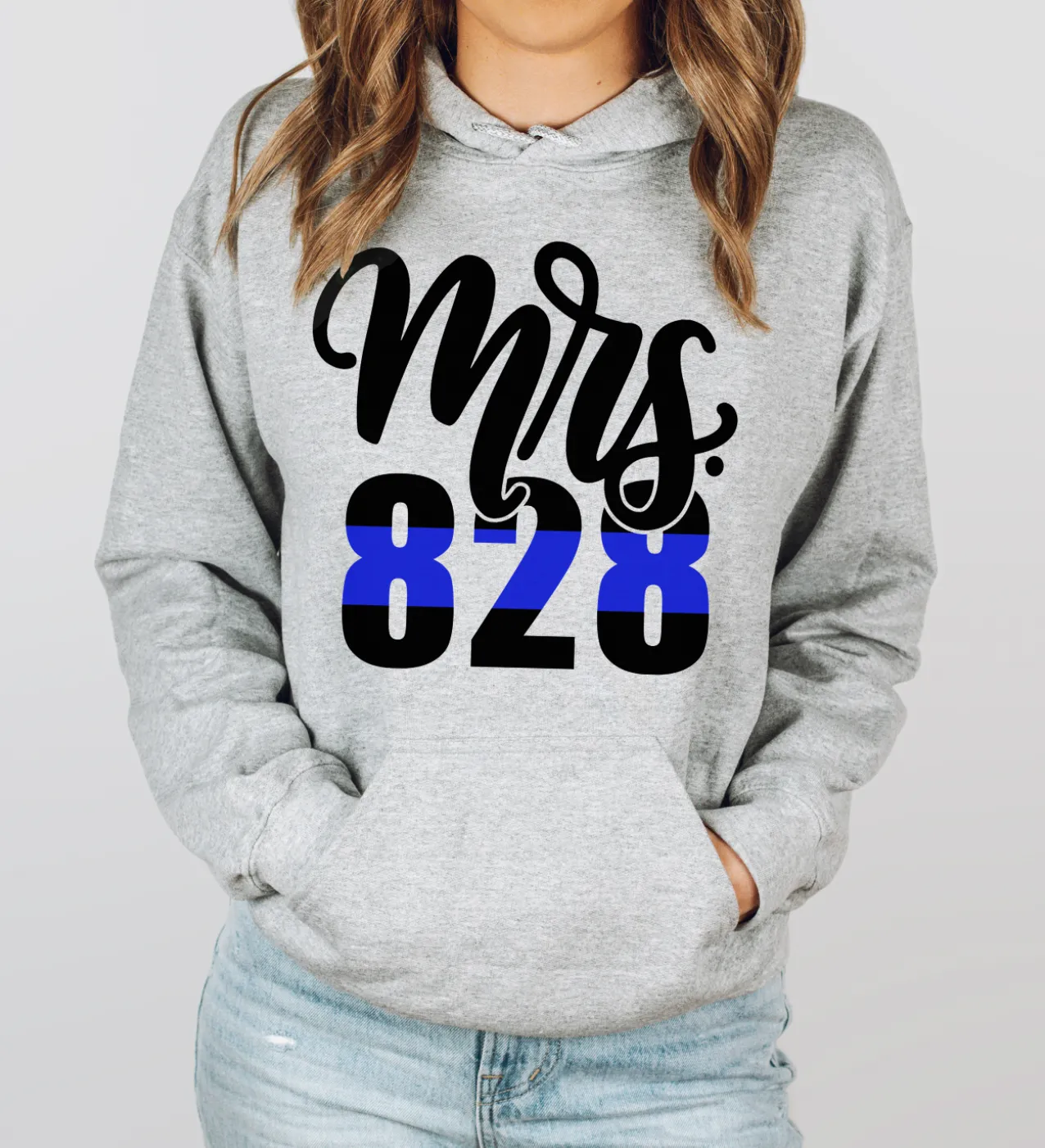 The ORIGINAL Mrs Badge Number © Unisex Hoodie (Thin Blue Line) // Final Sale