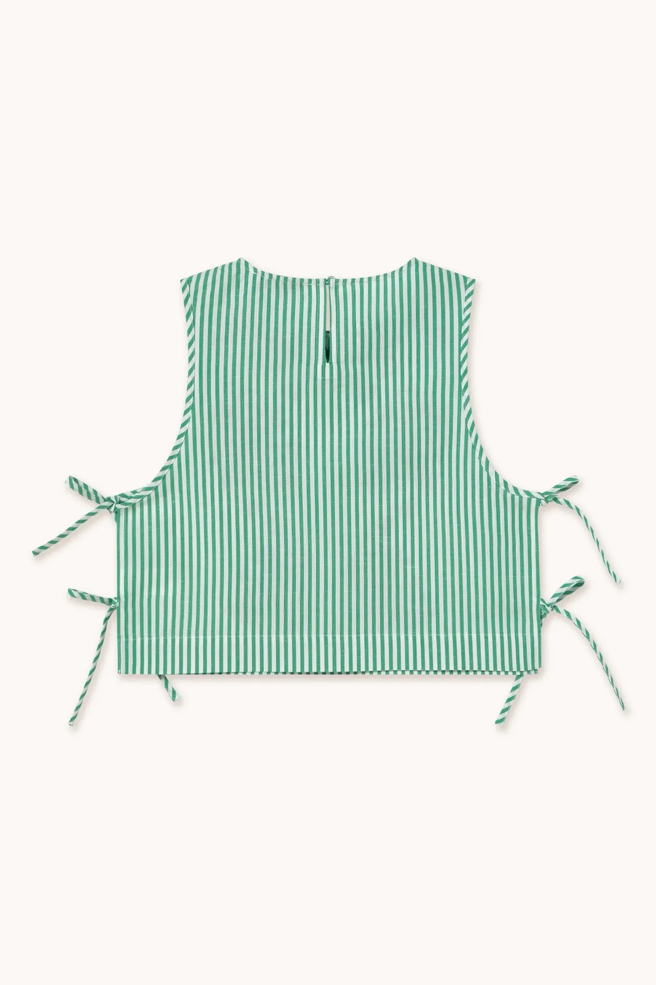 The Tiny Big Sister Striped Embroidered Top - Off-White/Emerald