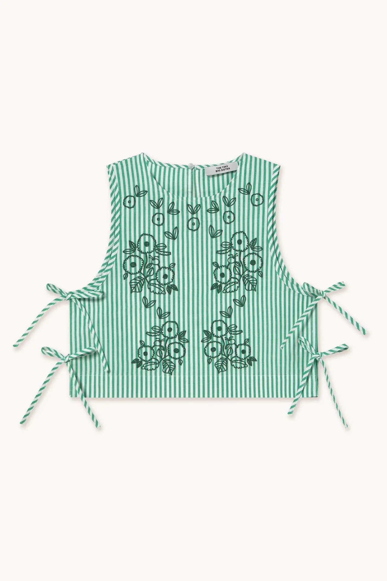 The Tiny Big Sister Striped Embroidered Top - Off-White/Emerald