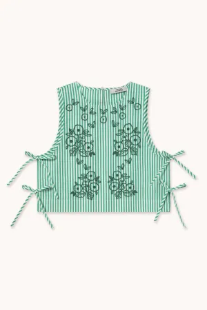 The Tiny Big Sister Striped Embroidered Top - Off-White/Emerald