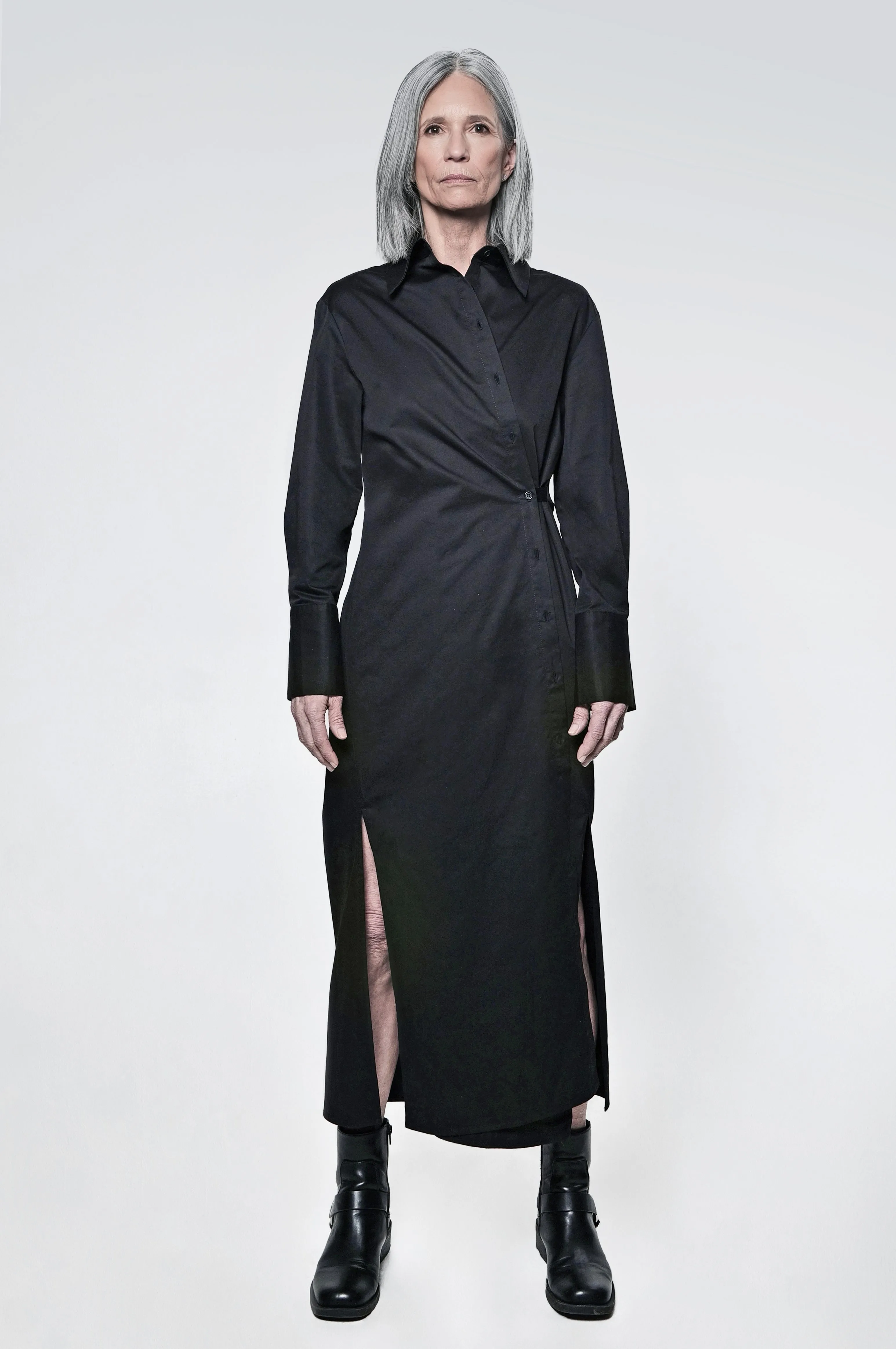 The Wrap Button Down Maxi Dress in Black