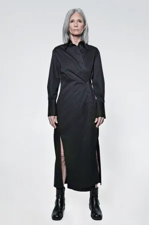 The Wrap Button Down Maxi Dress in Black