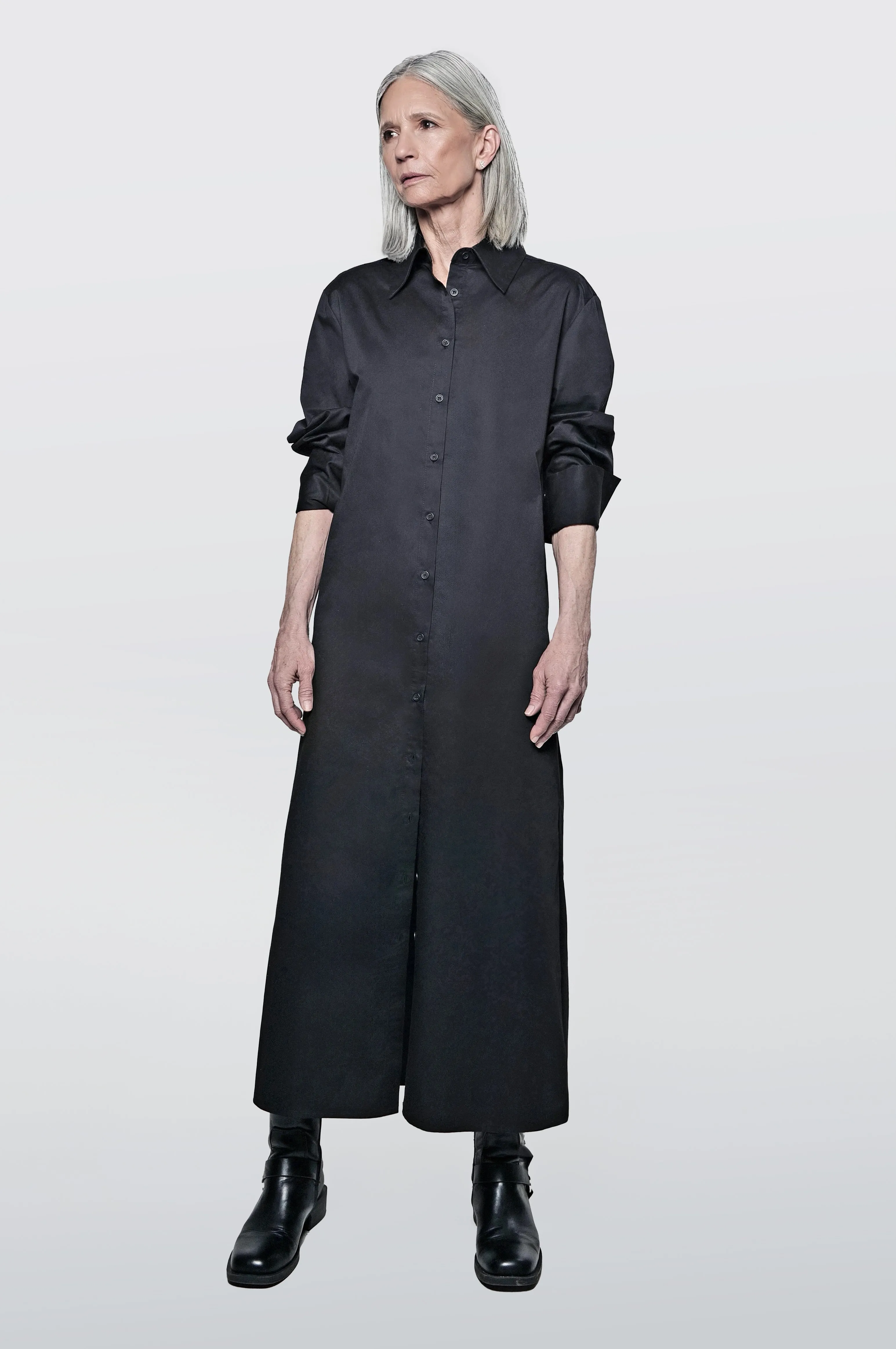 The Wrap Button Down Maxi Dress in Black