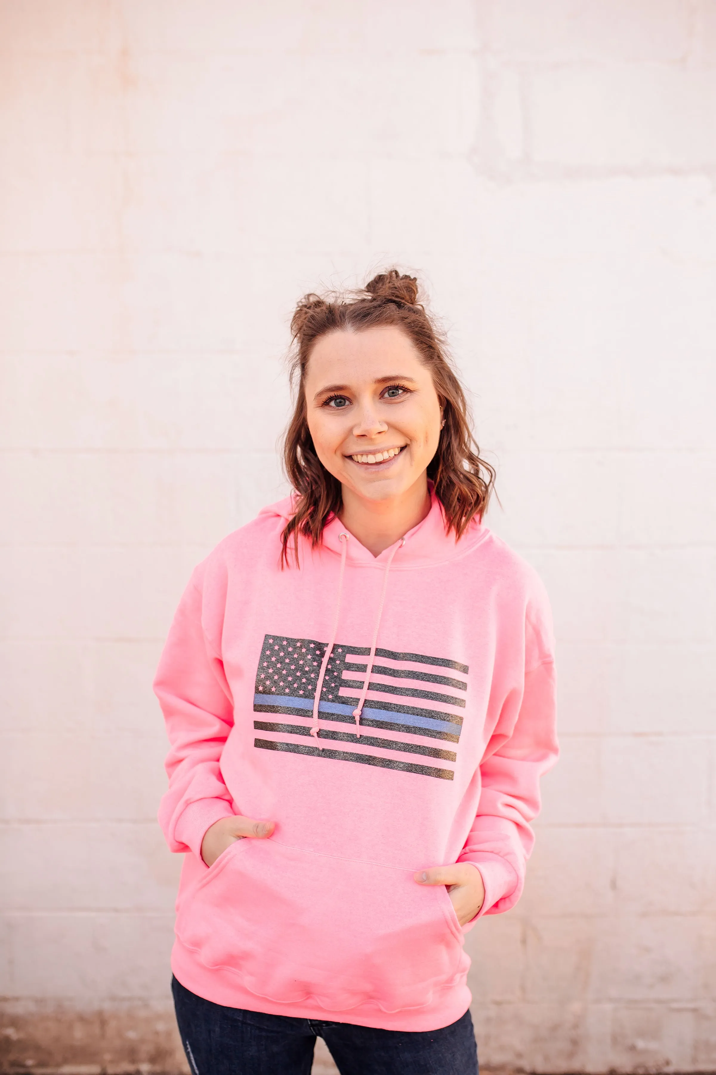 Thin Blue Line Glitter Flag © Unisex Hoodie (Neon Pink)