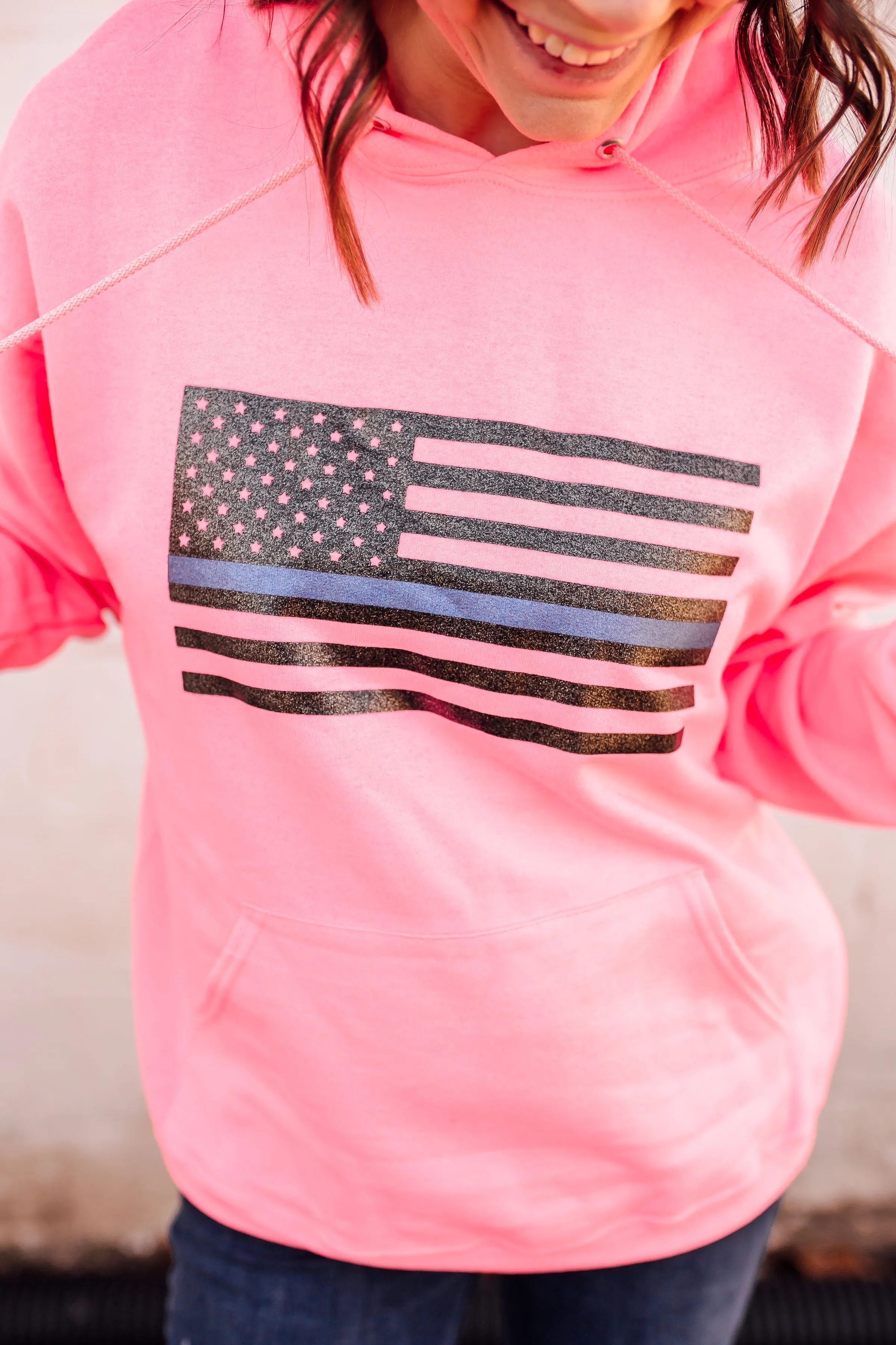 Thin Blue Line Glitter Flag © Unisex Hoodie (Neon Pink)