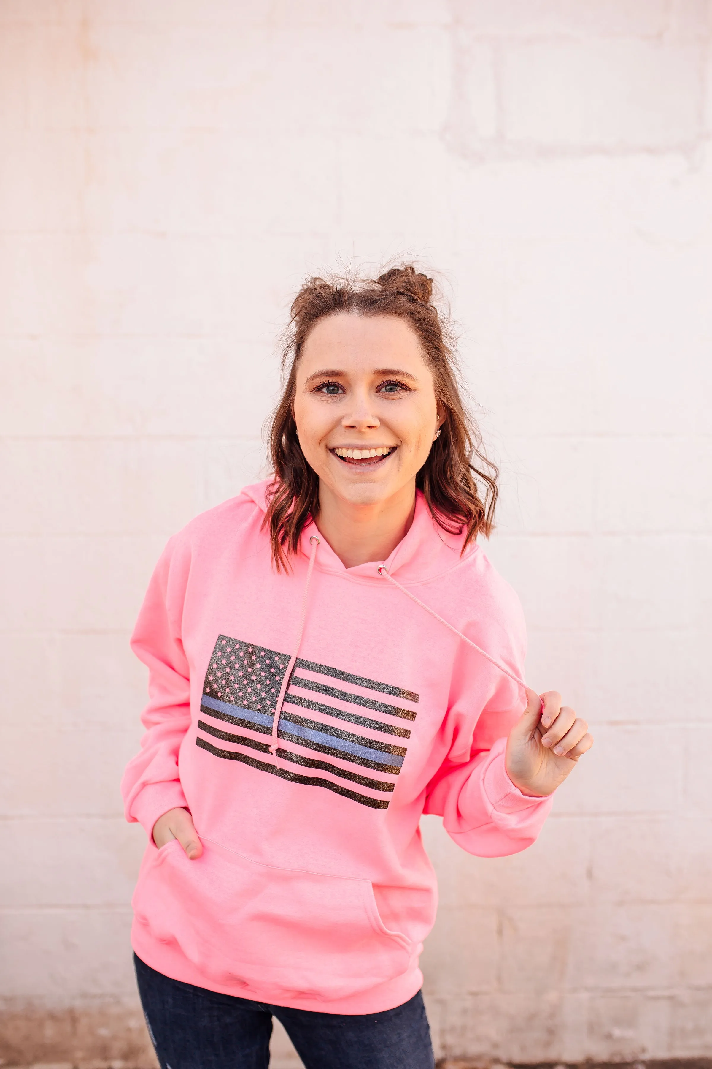 Thin Blue Line Glitter Flag © Unisex Hoodie (Neon Pink)