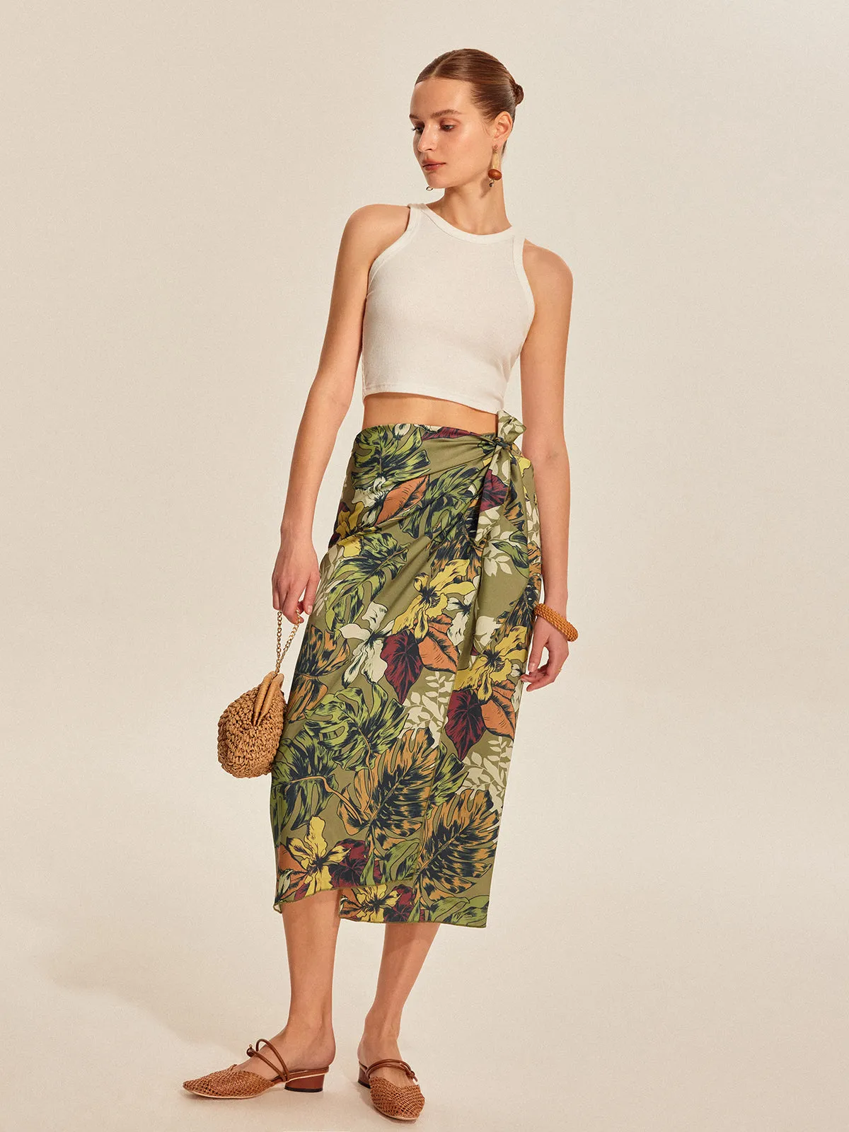 Tie Detail Floral Print Wrap Skirt