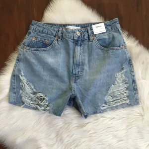 TopShop Super Rip Denim Mom Shorts Size 8