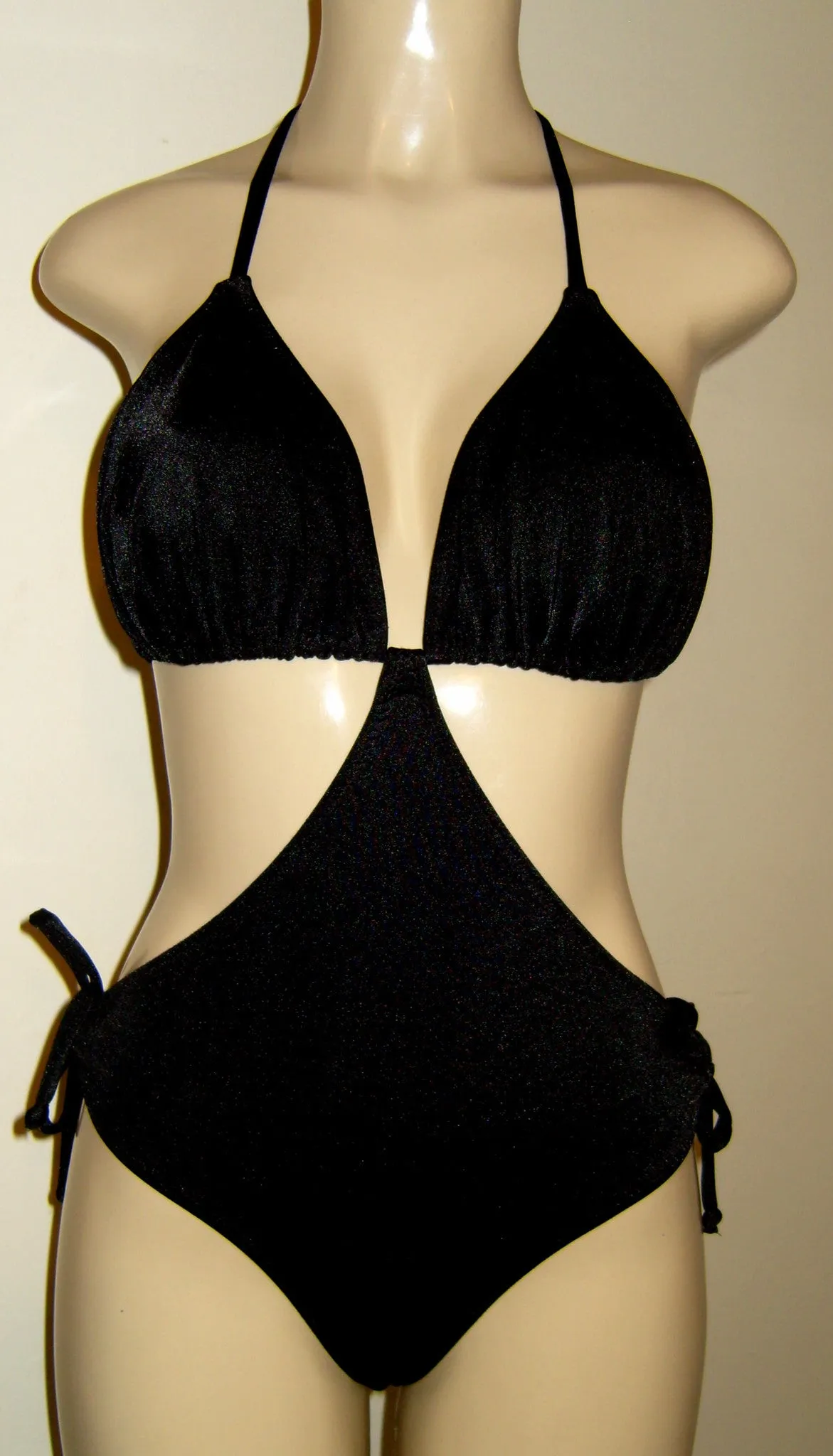 Triangle Top Monokini Swimsuits Tie Halter Neck Tie Back