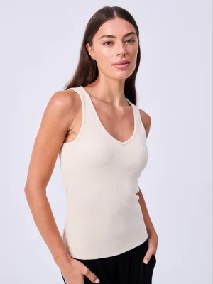 V neck Rib Tank - Chalk