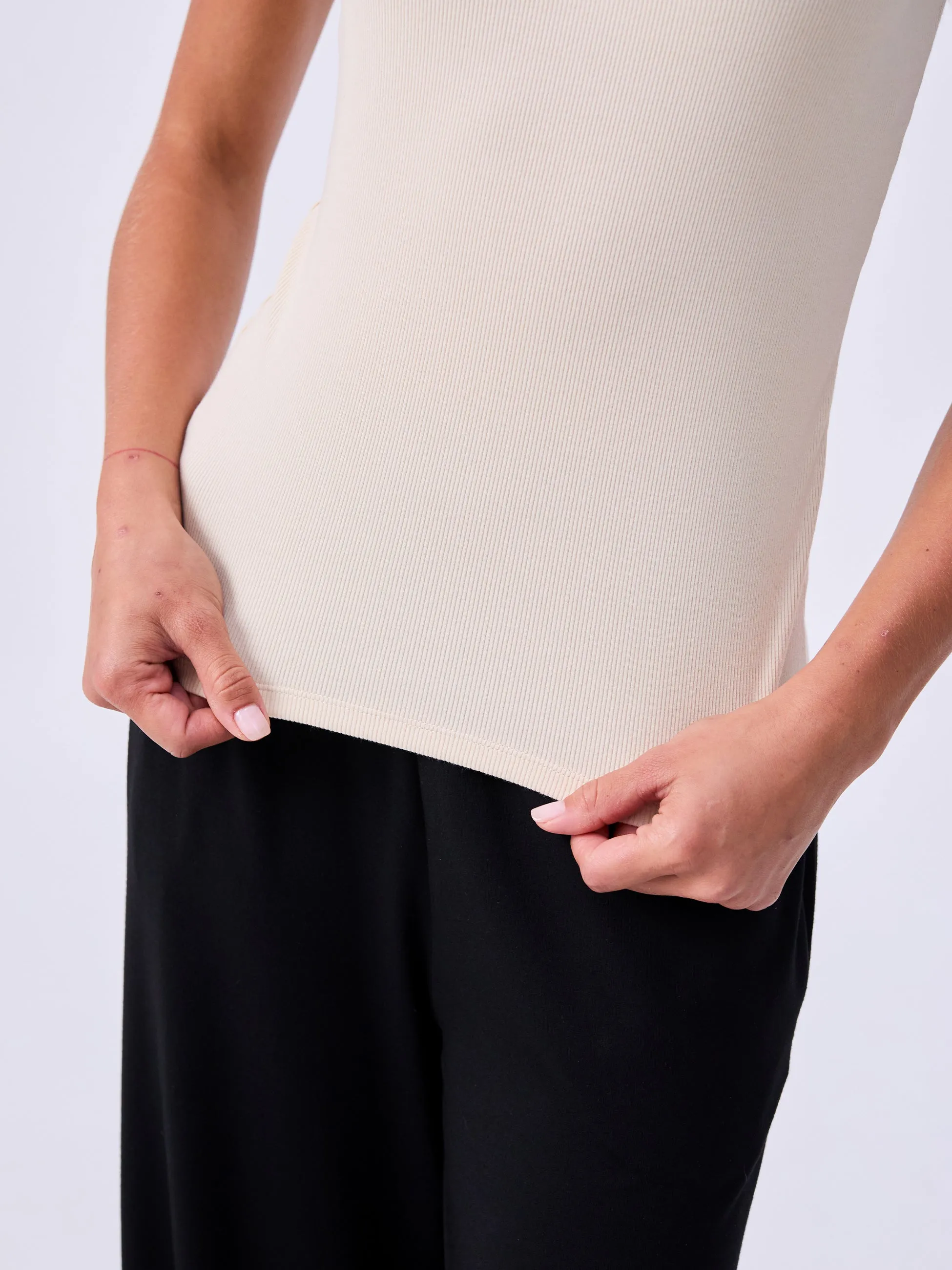 V neck Rib Tank - Chalk
