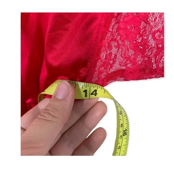 Vintage 70s Texsheen Lipstick Red Lace Negligee Romper Small