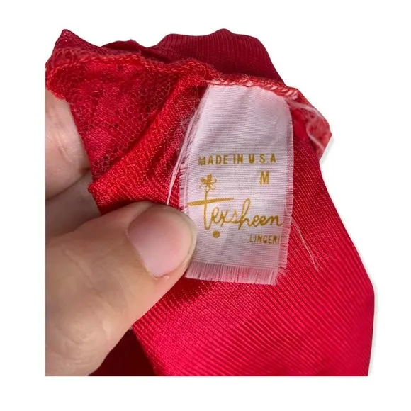 Vintage 70s Texsheen Lipstick Red Lace Negligee Romper Small