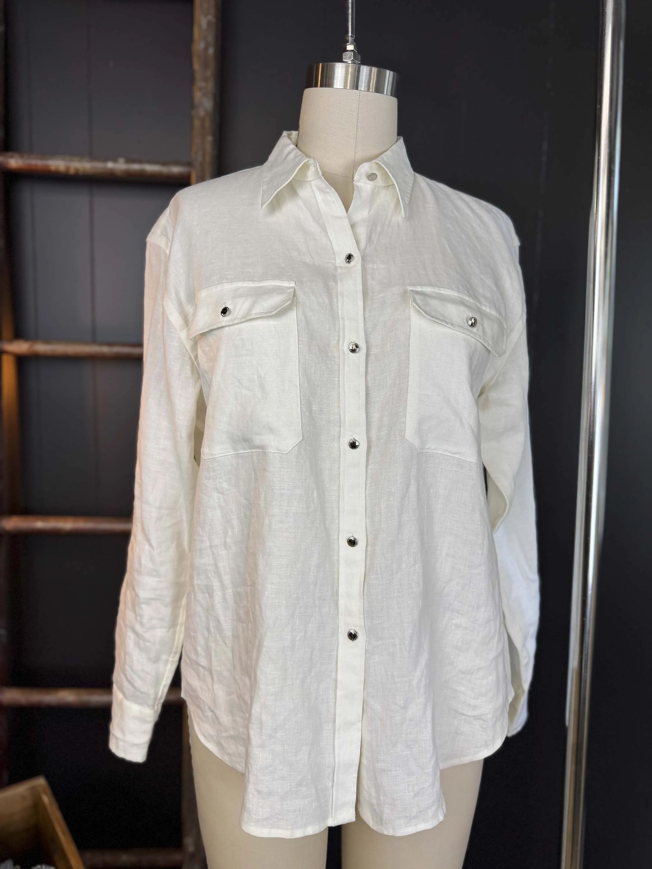 Vintage Lauren Ralph Lauren White Linen Blouse - Size L