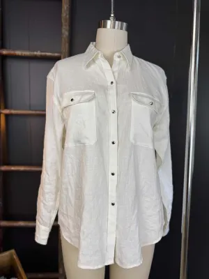 Vintage Lauren Ralph Lauren White Linen Blouse - Size L