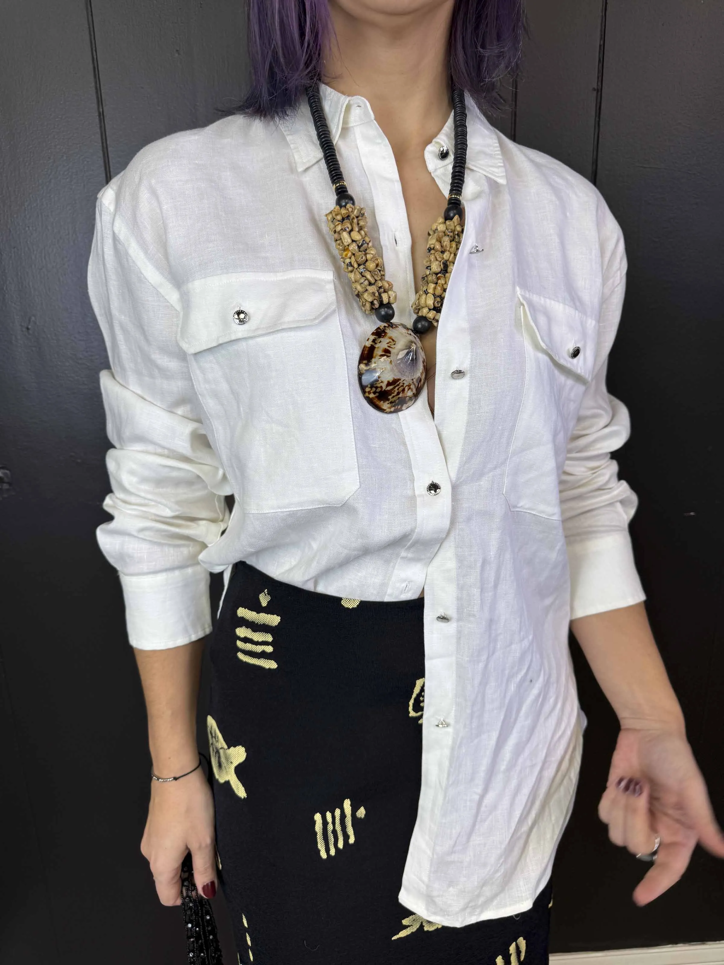 Vintage Lauren Ralph Lauren White Linen Blouse - Size L