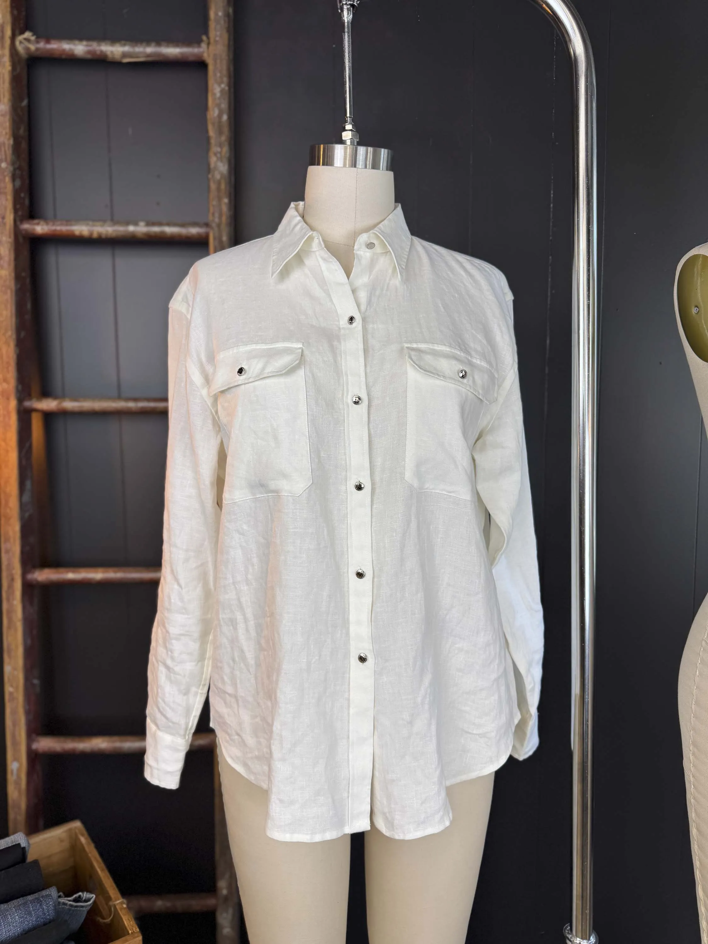 Vintage Lauren Ralph Lauren White Linen Blouse - Size L