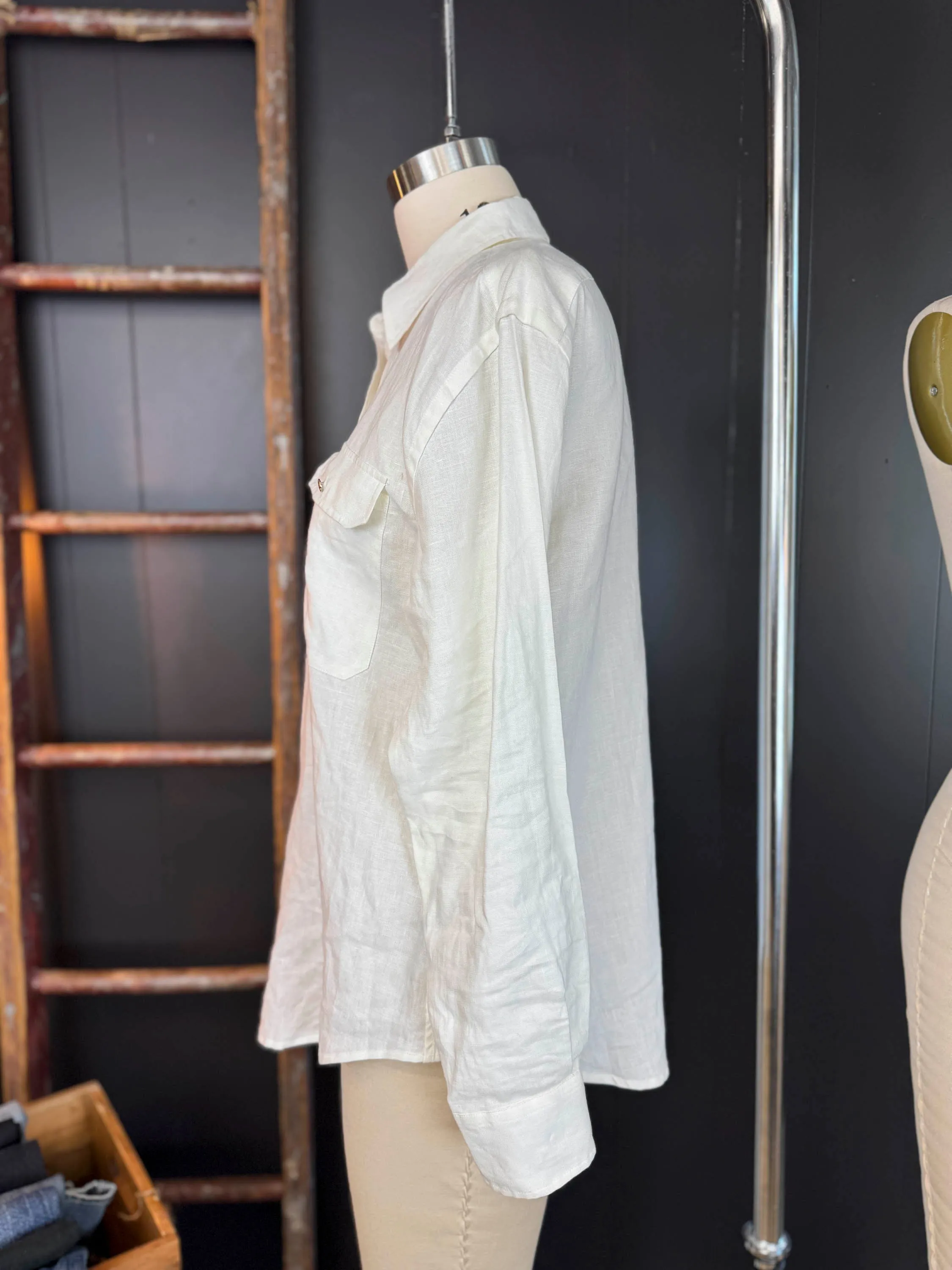 Vintage Lauren Ralph Lauren White Linen Blouse - Size L