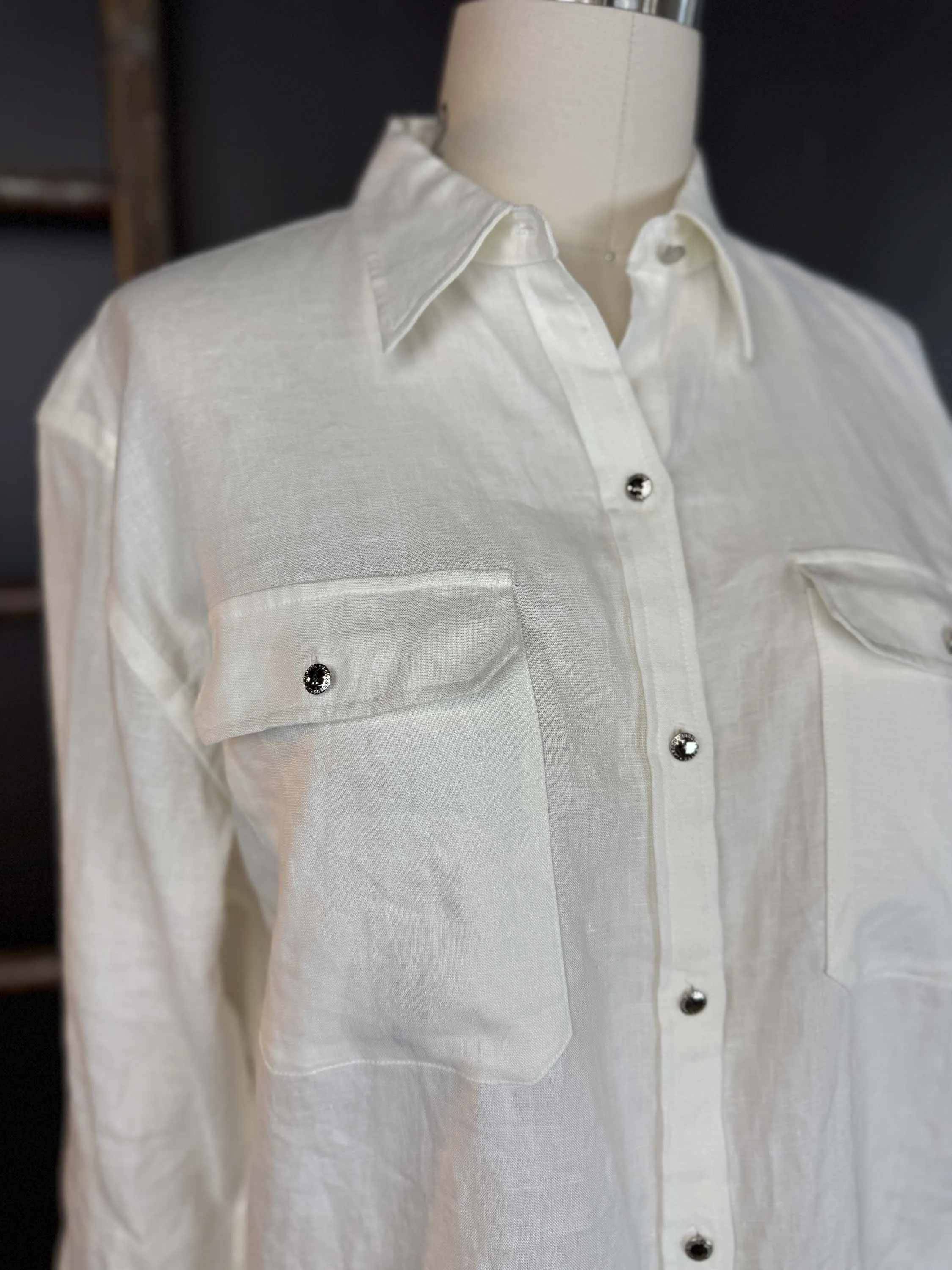 Vintage Lauren Ralph Lauren White Linen Blouse - Size L