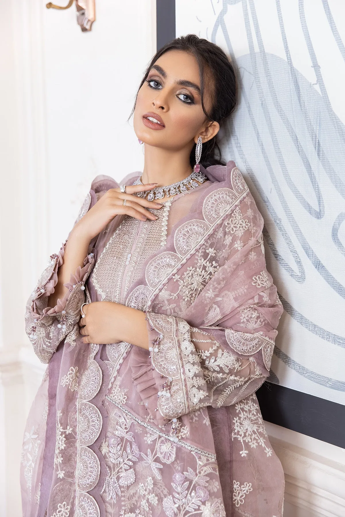 Violet Embroidered Pakistani Kameez Salwar Party Dress