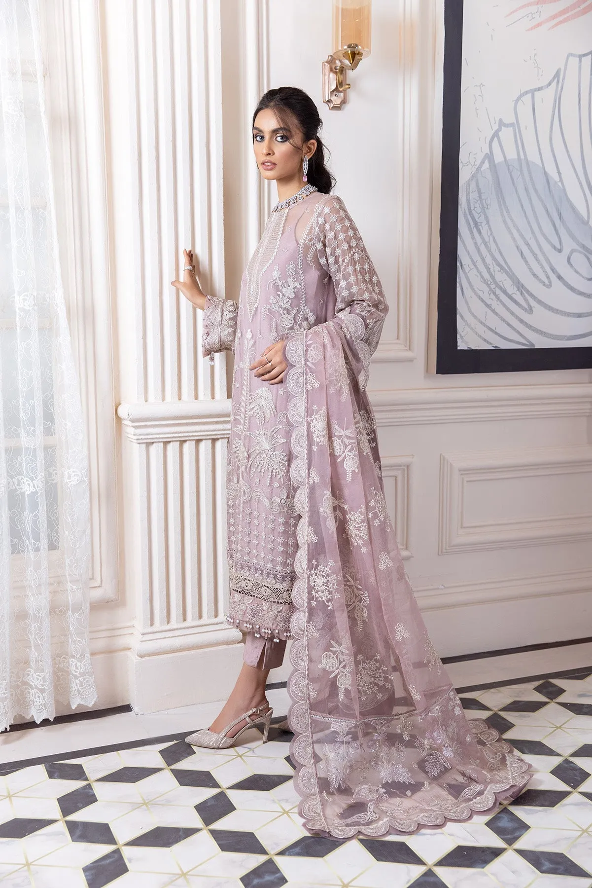 Violet Embroidered Pakistani Kameez Salwar Party Dress
