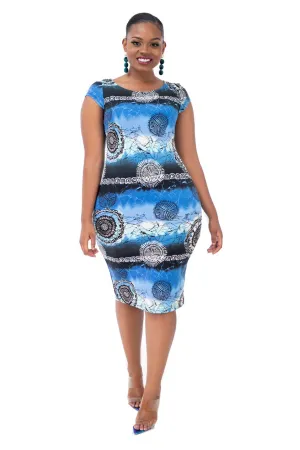 Vivo Amara Cap Sleeve Shift Dress - Blue Print