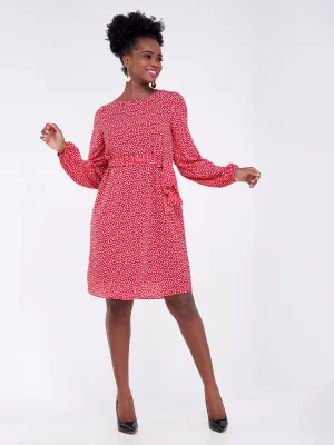 Vivo Zawadi Shift Dress - Red / White Floral Print