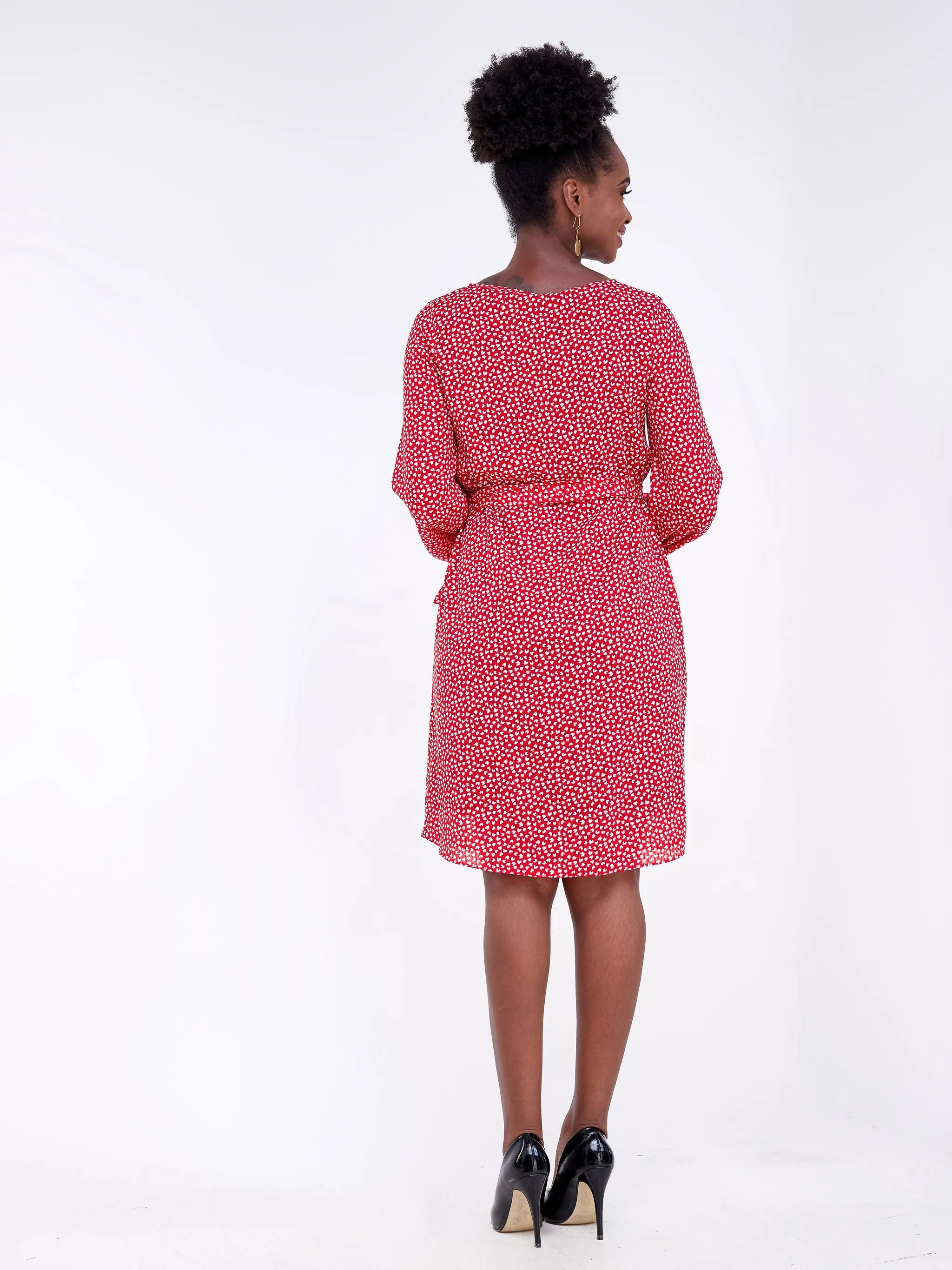 Vivo Zawadi Shift Dress - Red / White Floral Print