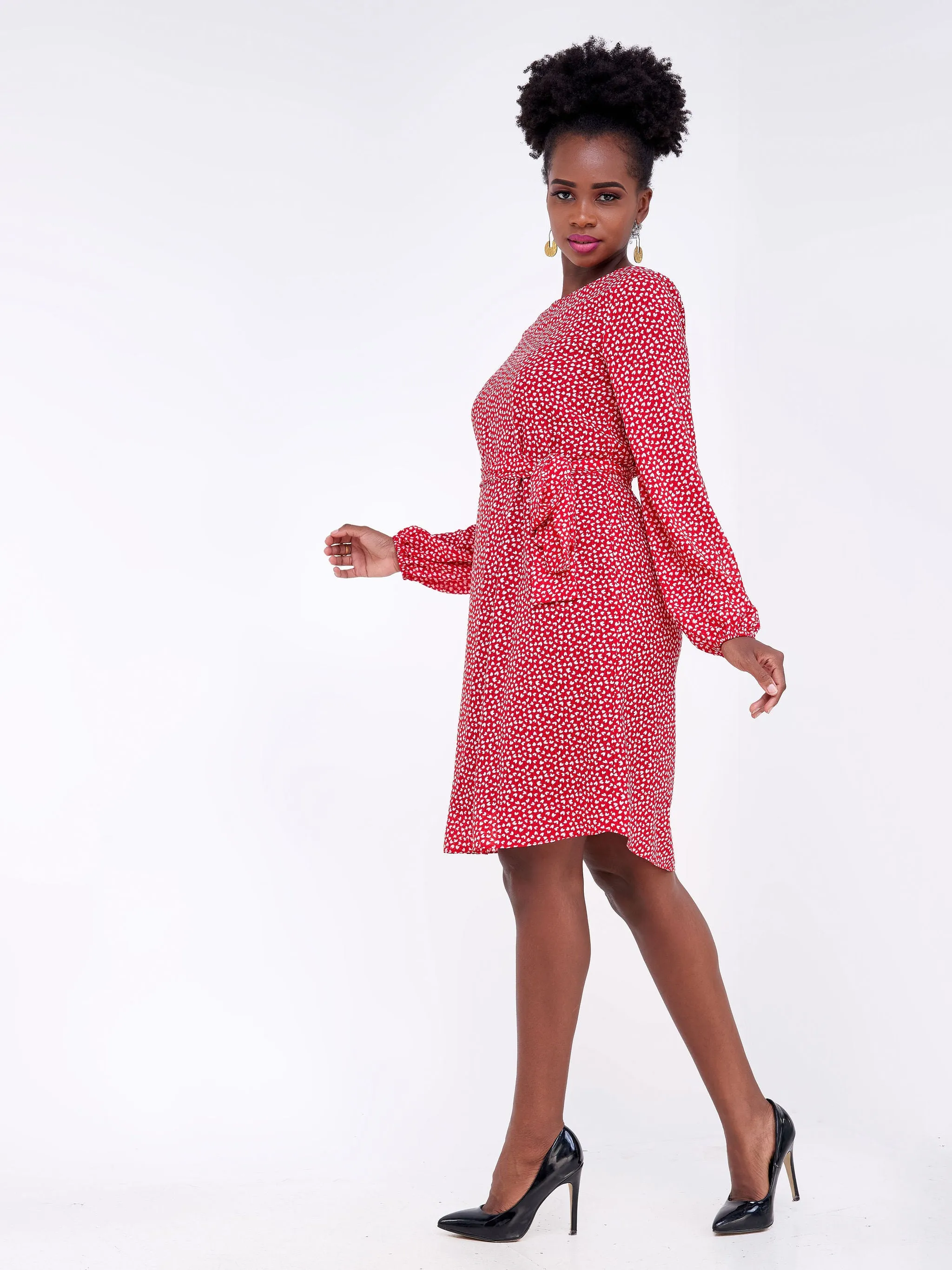 Vivo Zawadi Shift Dress - Red / White Floral Print