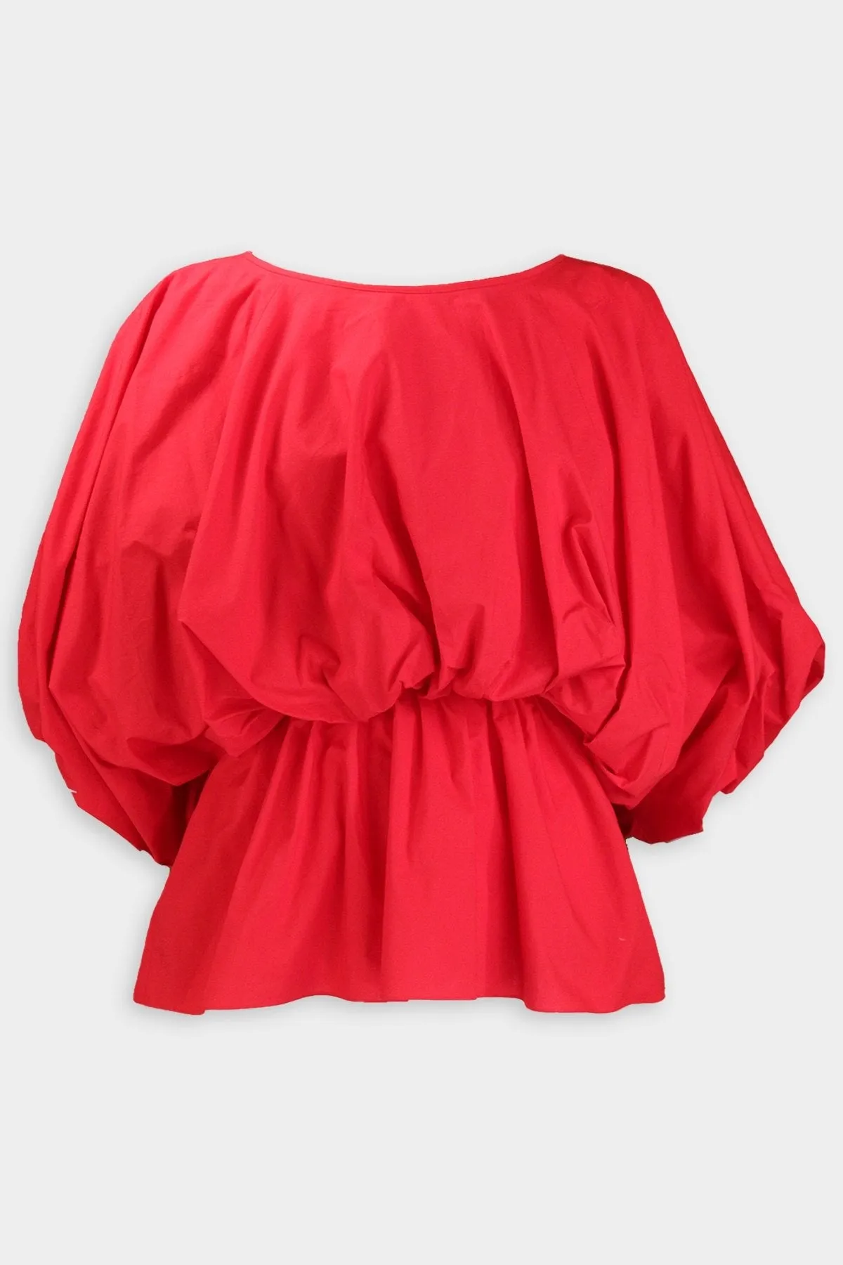 Voluminous Shape Cotton Poplin Top in Red