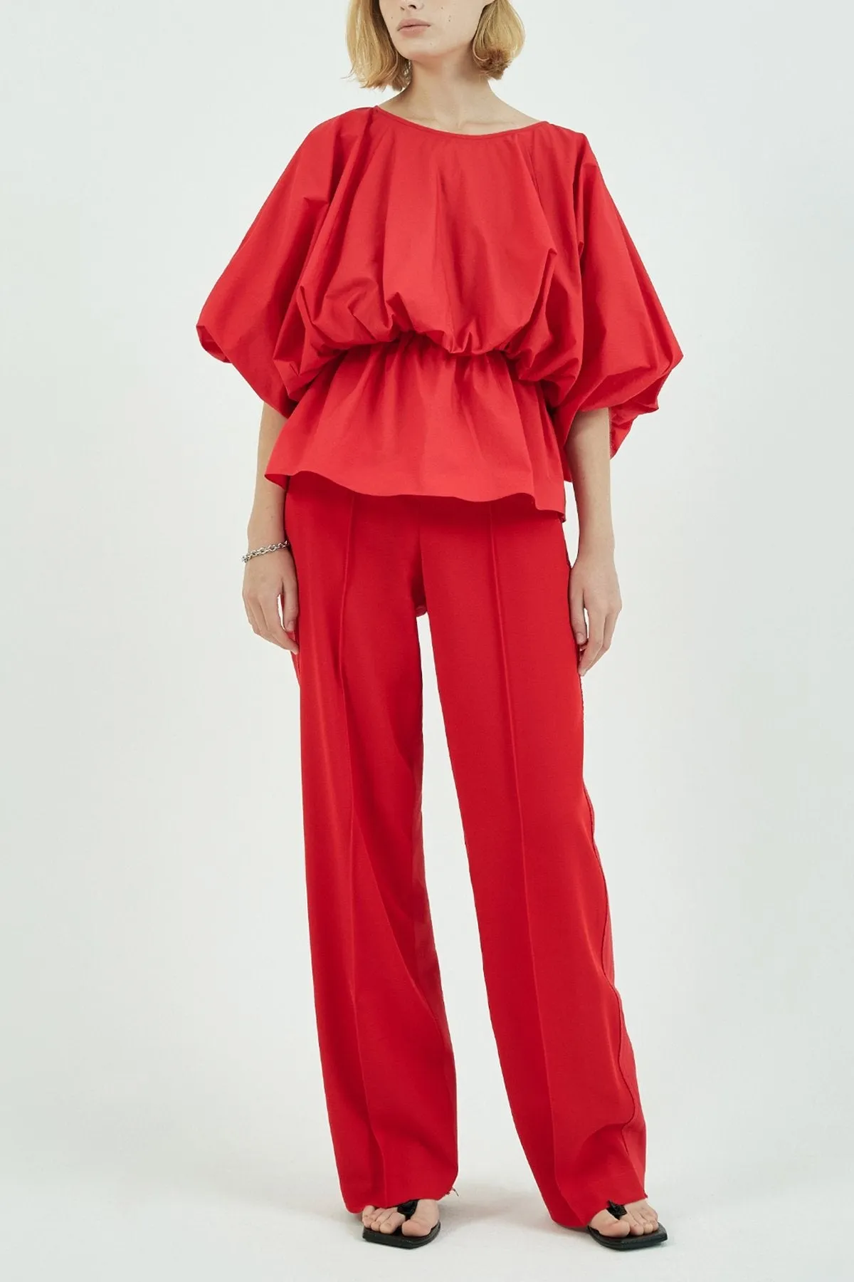 Voluminous Shape Cotton Poplin Top in Red