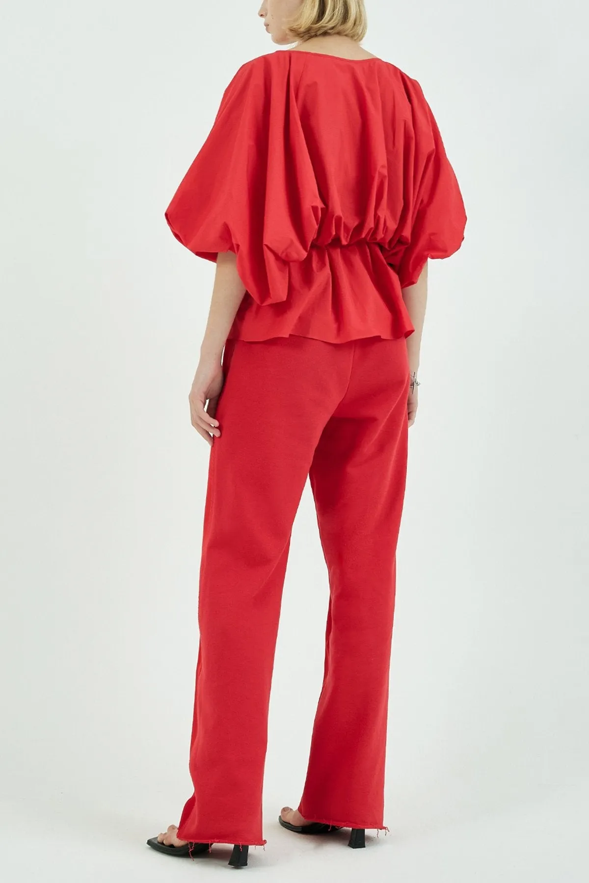 Voluminous Shape Cotton Poplin Top in Red