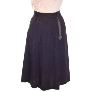 VTG 1940s Skirt Charcoal Grey Wool A-Line Arrow  Applique Waist 25 S Johnnye Jr