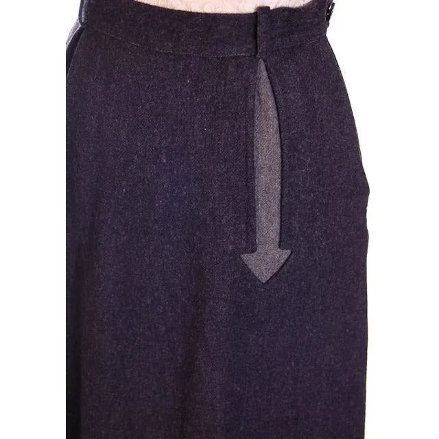 VTG 1940s Skirt Charcoal Grey Wool A-Line Arrow  Applique Waist 25 S Johnnye Jr