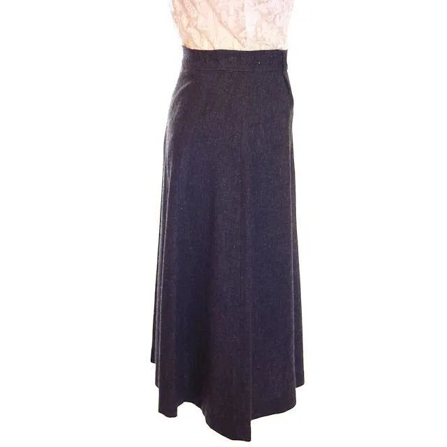 VTG 1940s Skirt Charcoal Grey Wool A-Line Arrow  Applique Waist 25 S Johnnye Jr