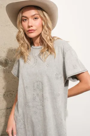 Washed Crew Neck Cowboy Boot T Shirt Dre