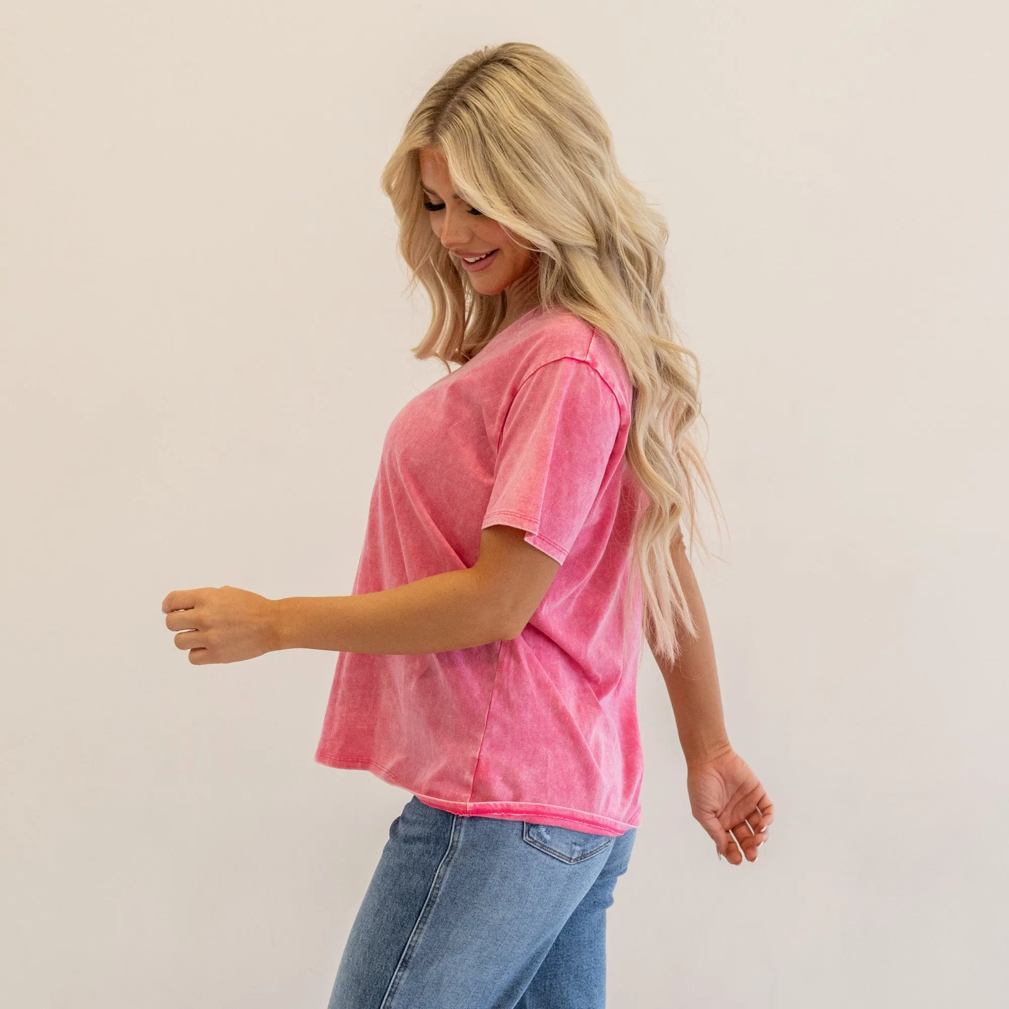 Washed Short Sleeve V-Neck T-Shirt Regular & Plus Sizes