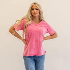 Washed Short Sleeve V-Neck T-Shirt Regular & Plus Sizes