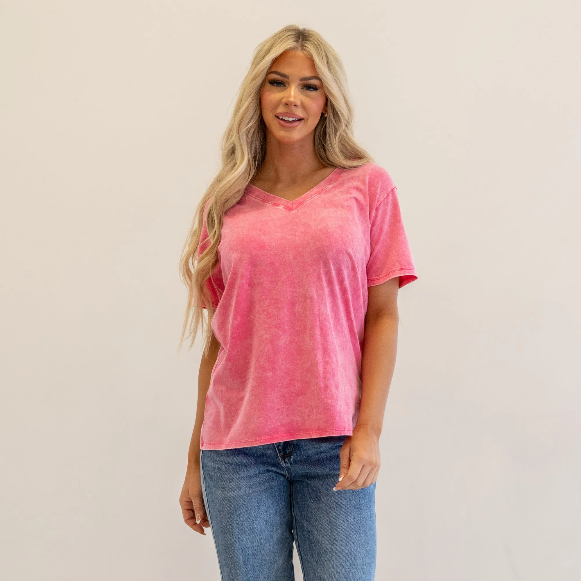 Washed Short Sleeve V-Neck T-Shirt Regular & Plus Sizes