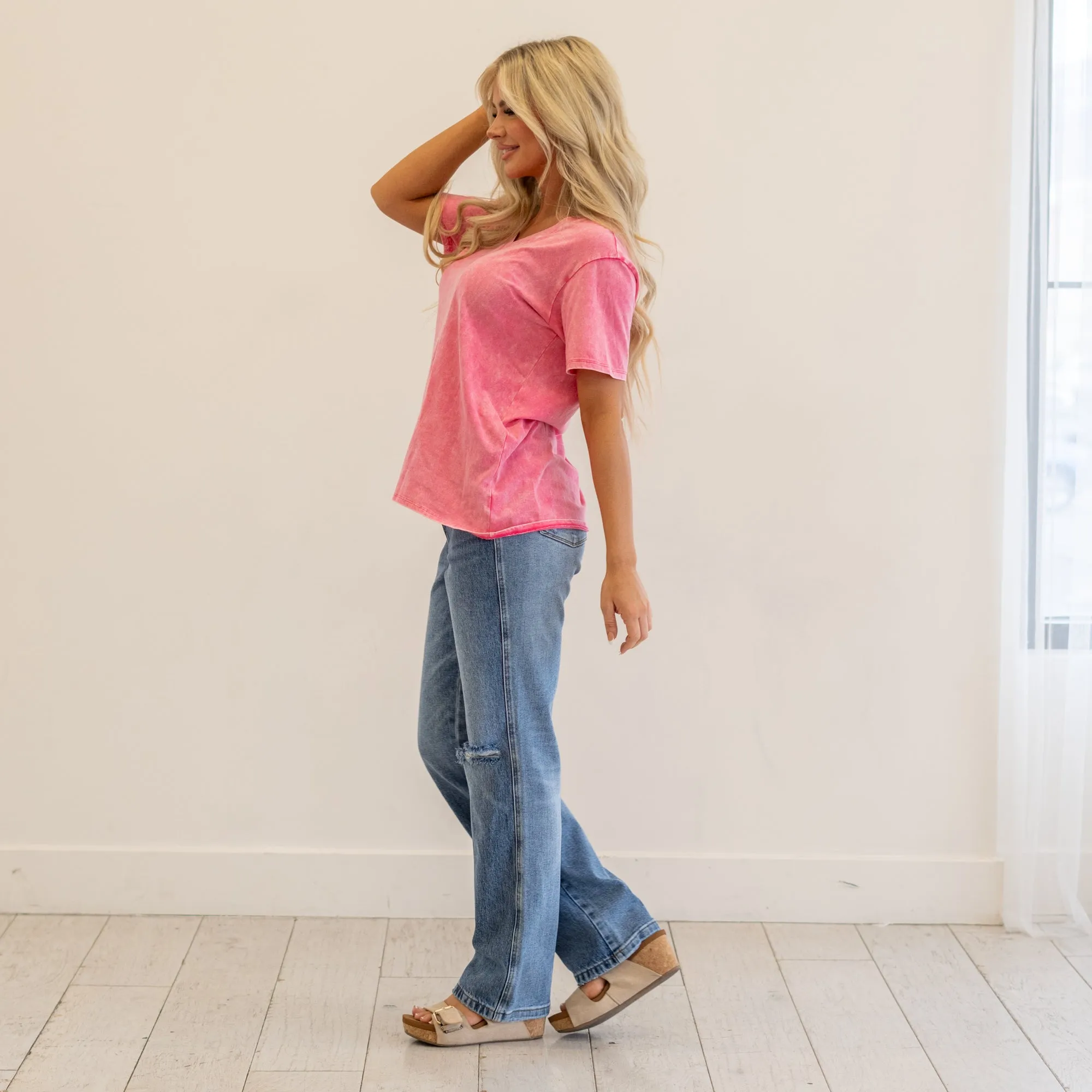 Washed Short Sleeve V-Neck T-Shirt Regular & Plus Sizes